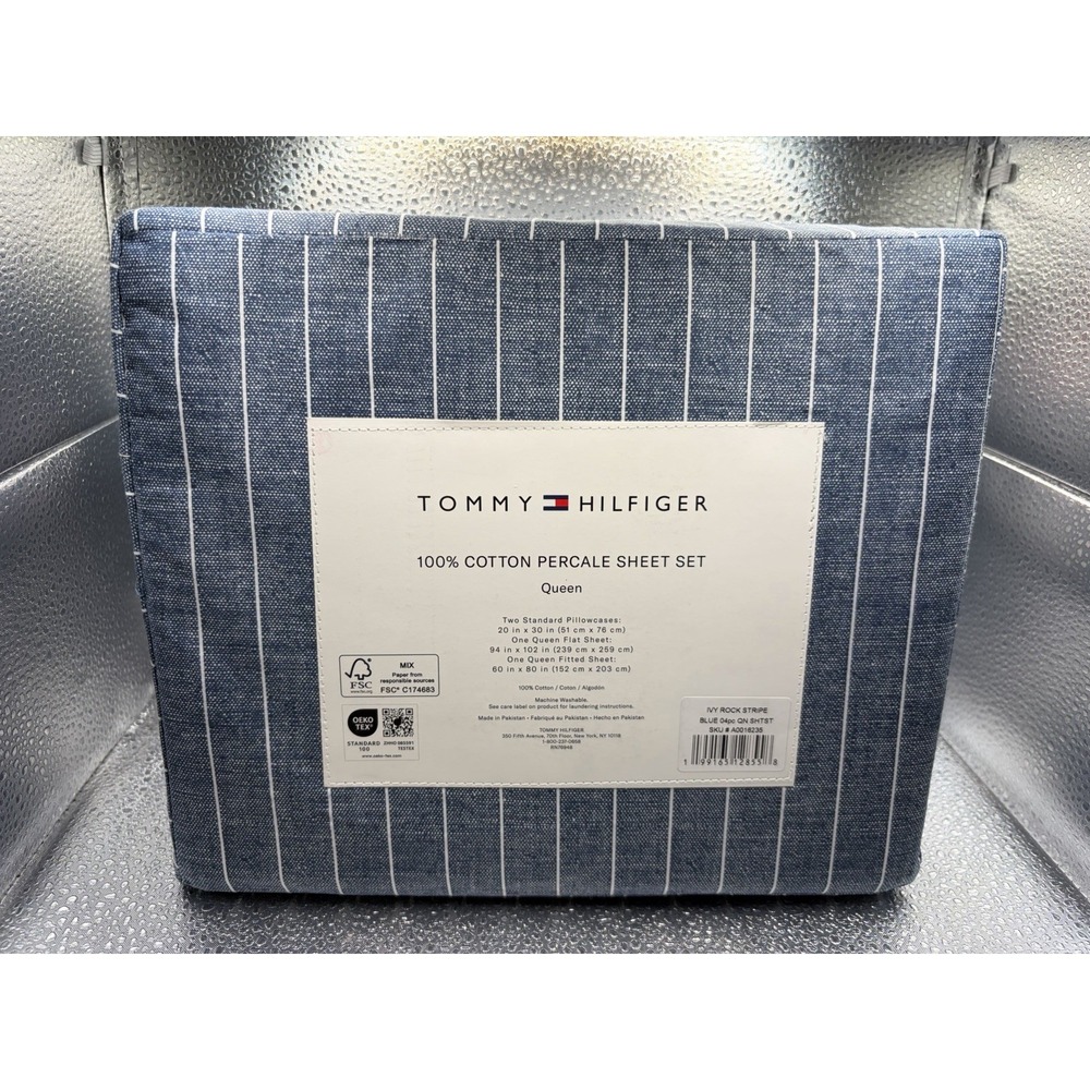 NEW 4pc Tommy Hilfiger Queen Sheet Set ITHACA STRIPE Blue & White
